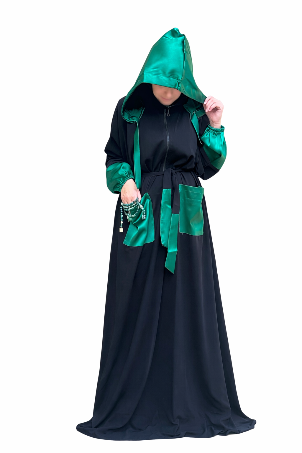 GREEN X BLACK HOODIE ABAYA.