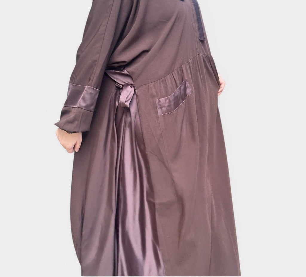 BROWN SILK ABAYA.