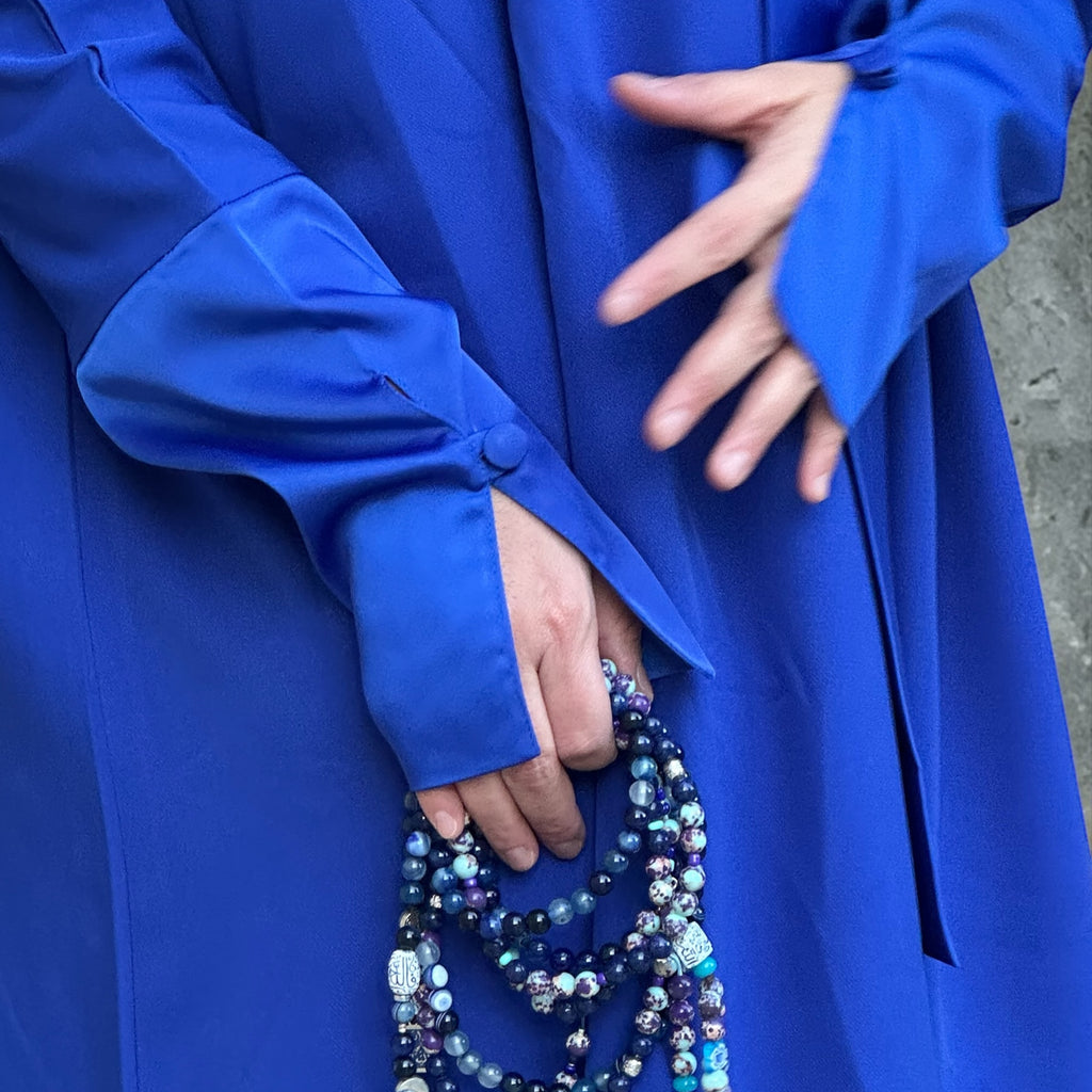 ROYAL BLUE SATIN ABAYA.