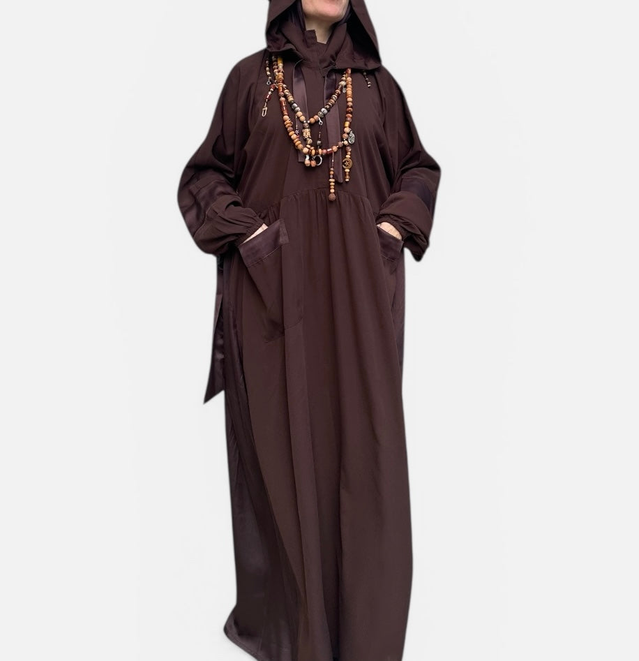 BROWN SILK ABAYA.