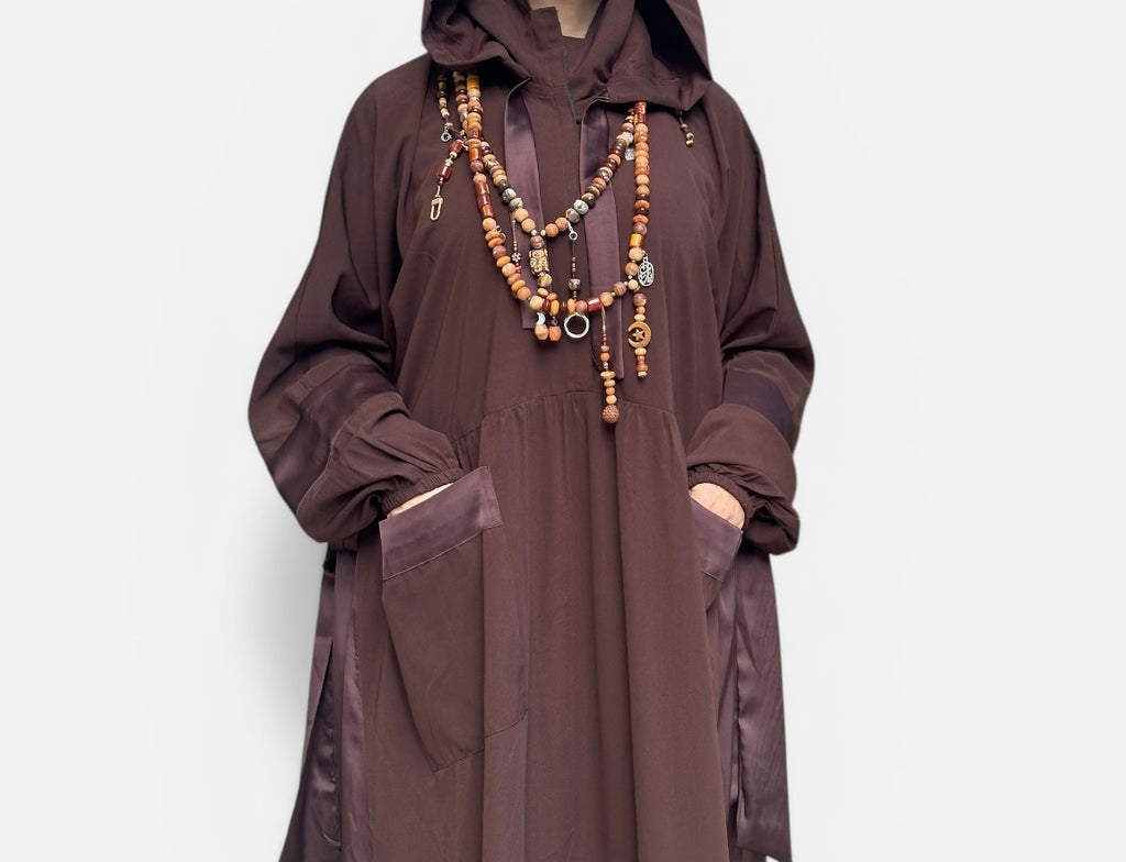 BROWN SILK ABAYA.
