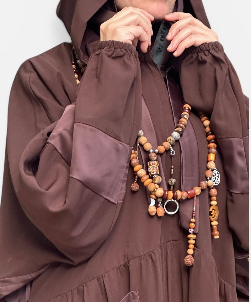 BROWN SILK ABAYA.