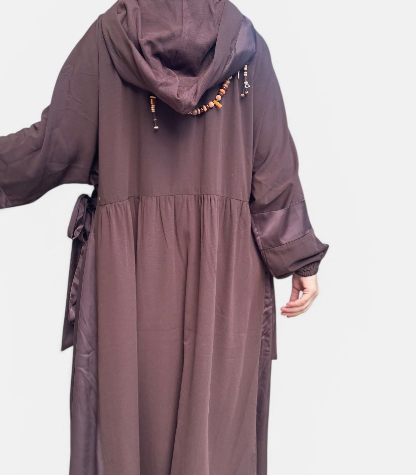 BROWN SILK ABAYA.