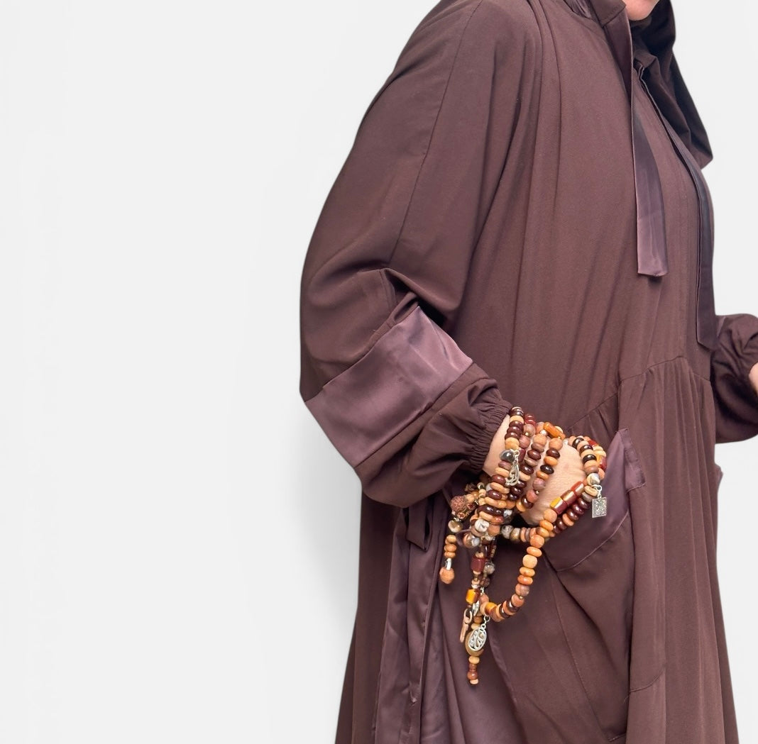 BROWN SILK ABAYA.