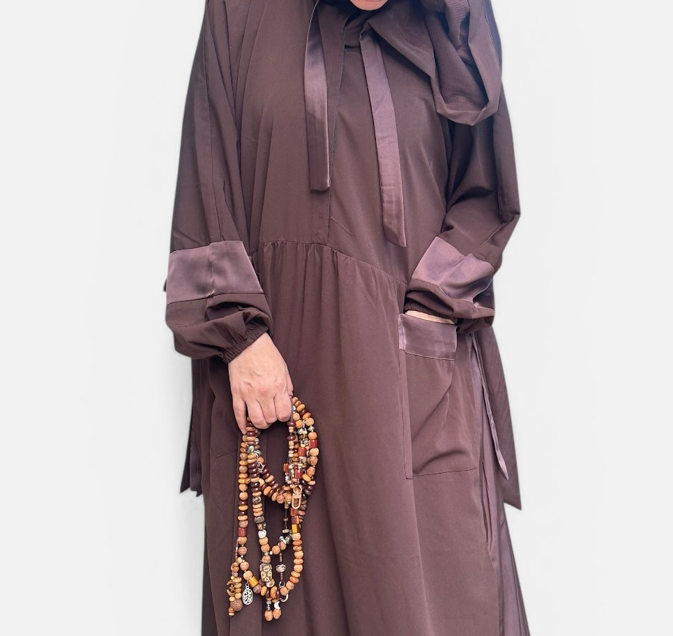 BROWN SILK ABAYA.