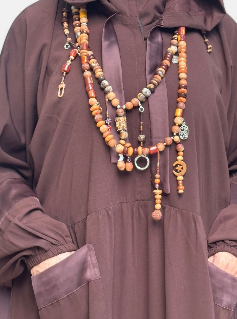 BROWN SILK ABAYA.