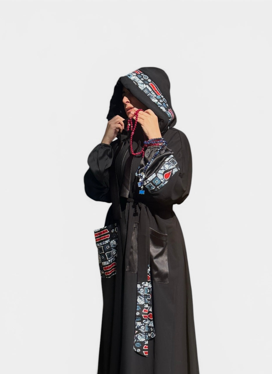 GRAY X RED AFRICAN ABAYA.