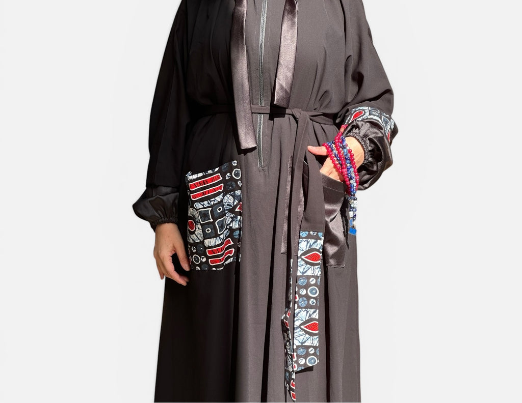 GRAY X RED AFRICAN ABAYA.