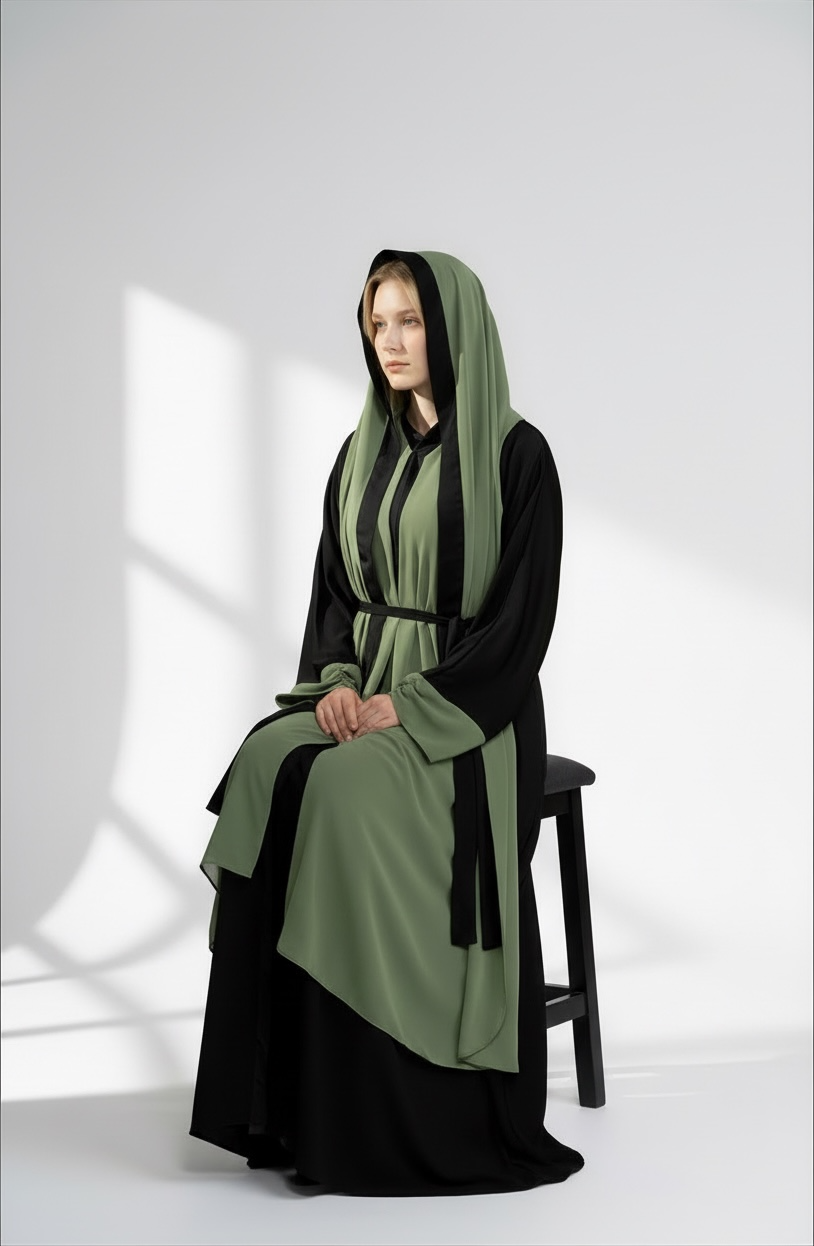 MULTI  FASHION OLIVE ABAYA.