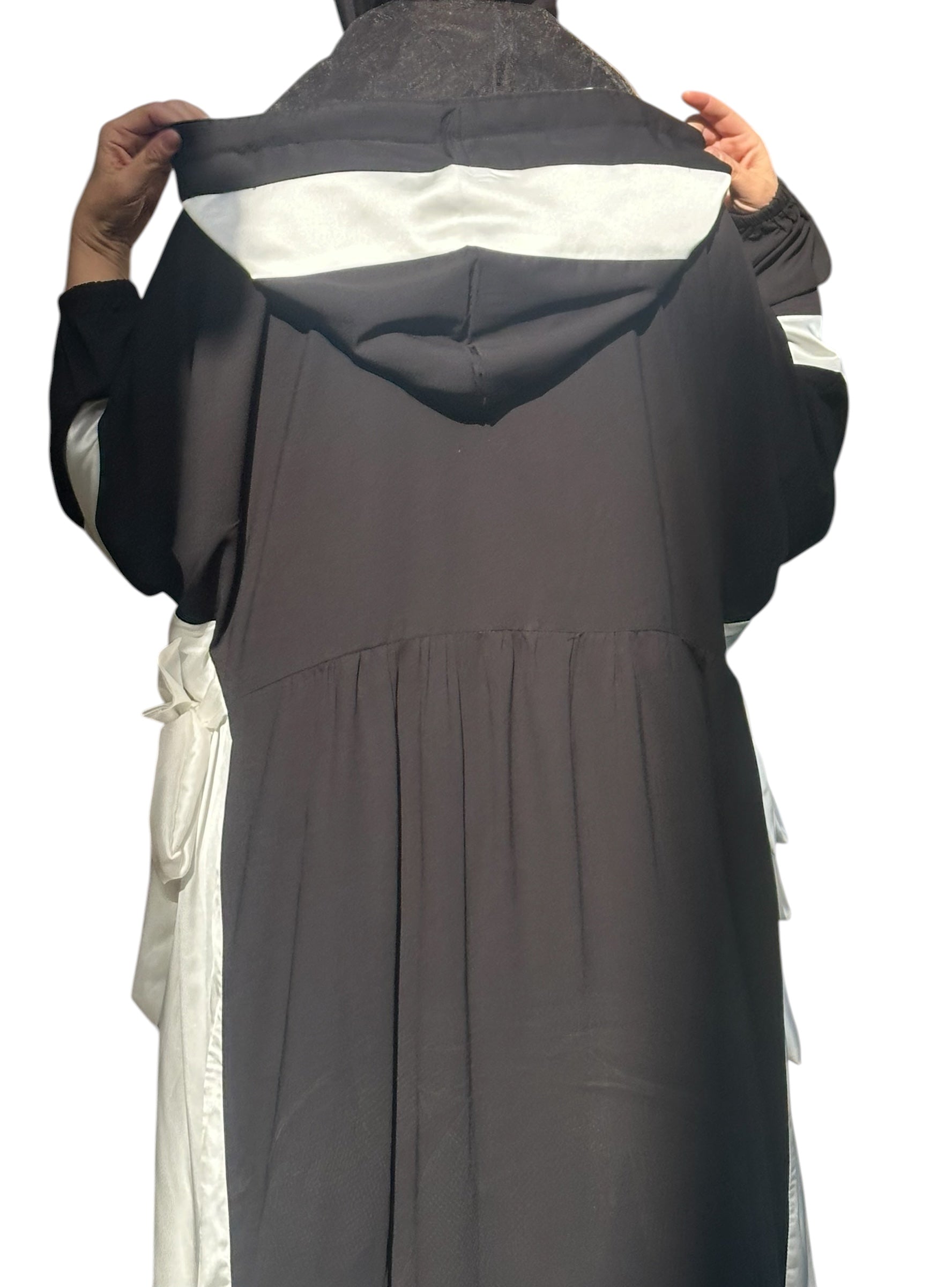 BLACK & WHITE SILK ABAYA.