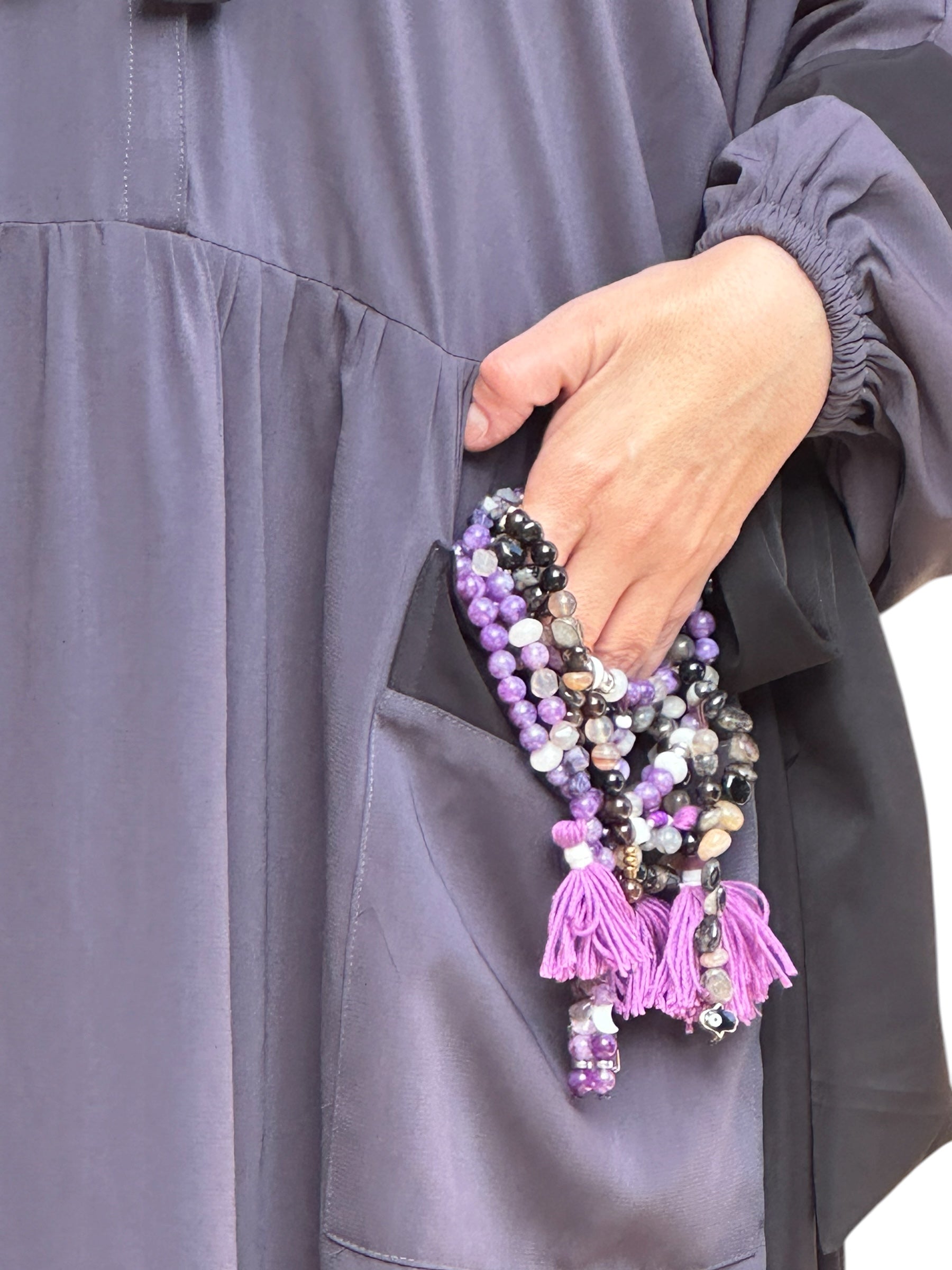 MAUVE GRAY SILK ABAYA.