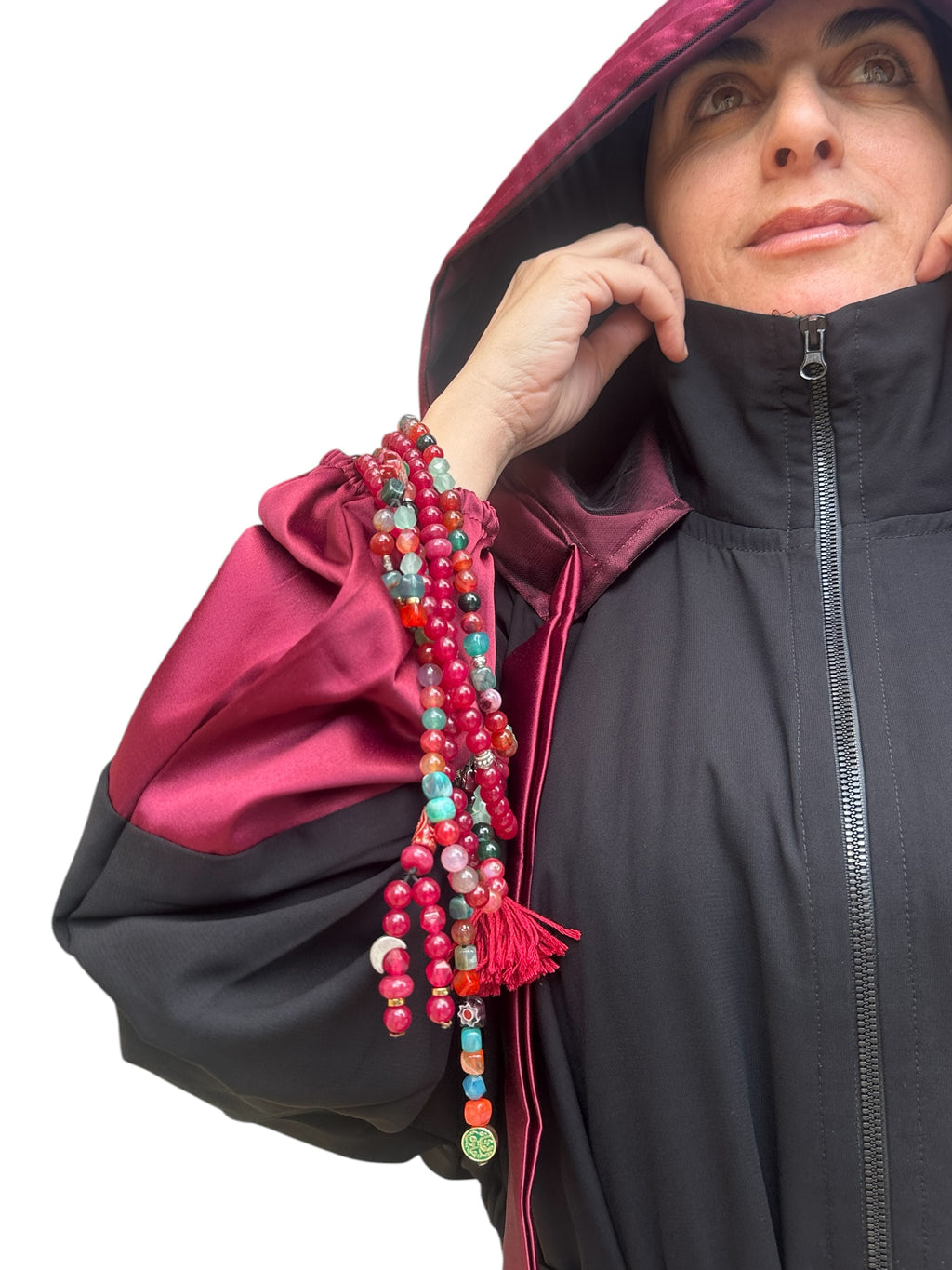 BURGUNDY HOODIE ABAYA.