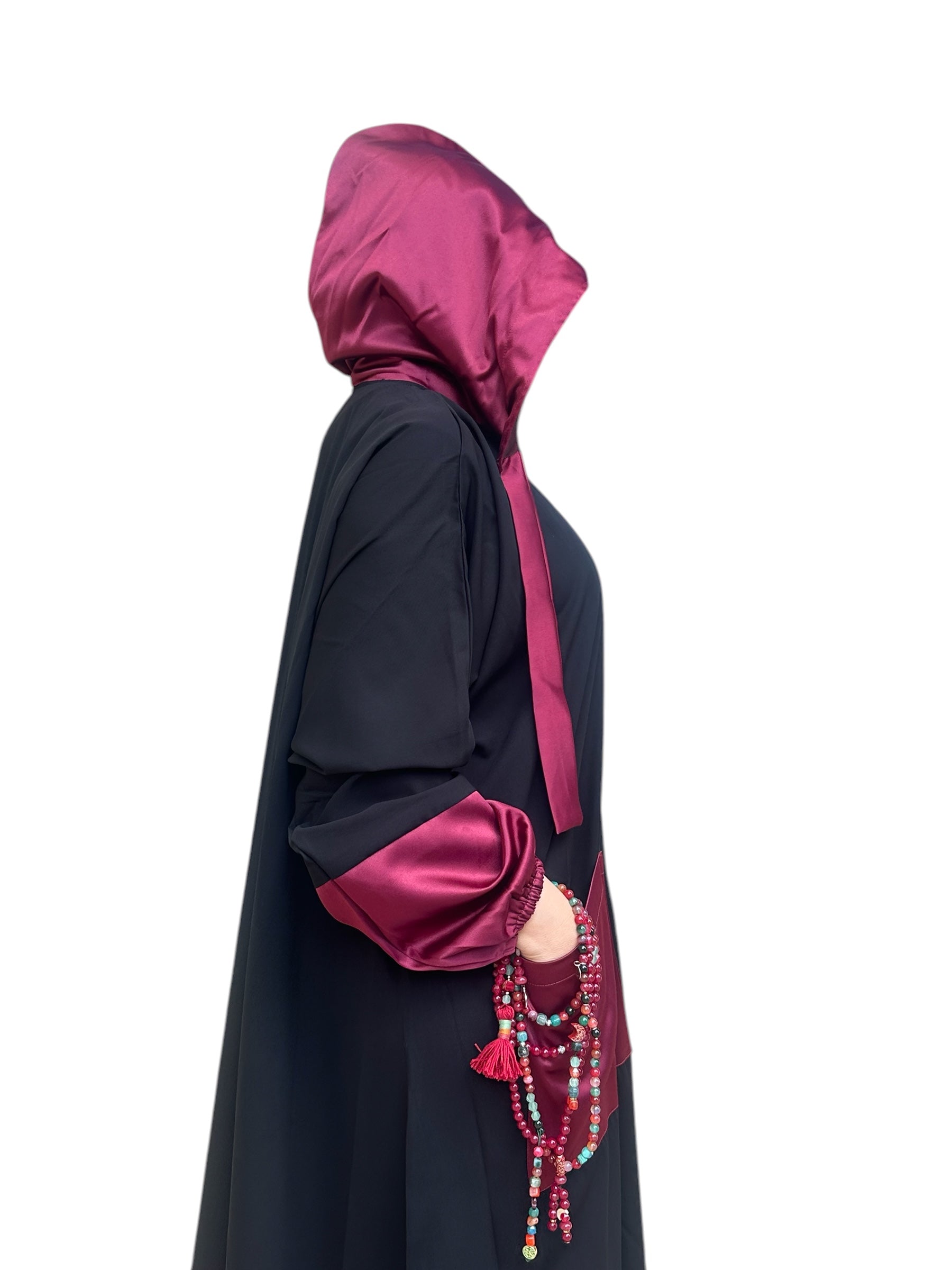 BURGUNDY HOODIE ABAYA.