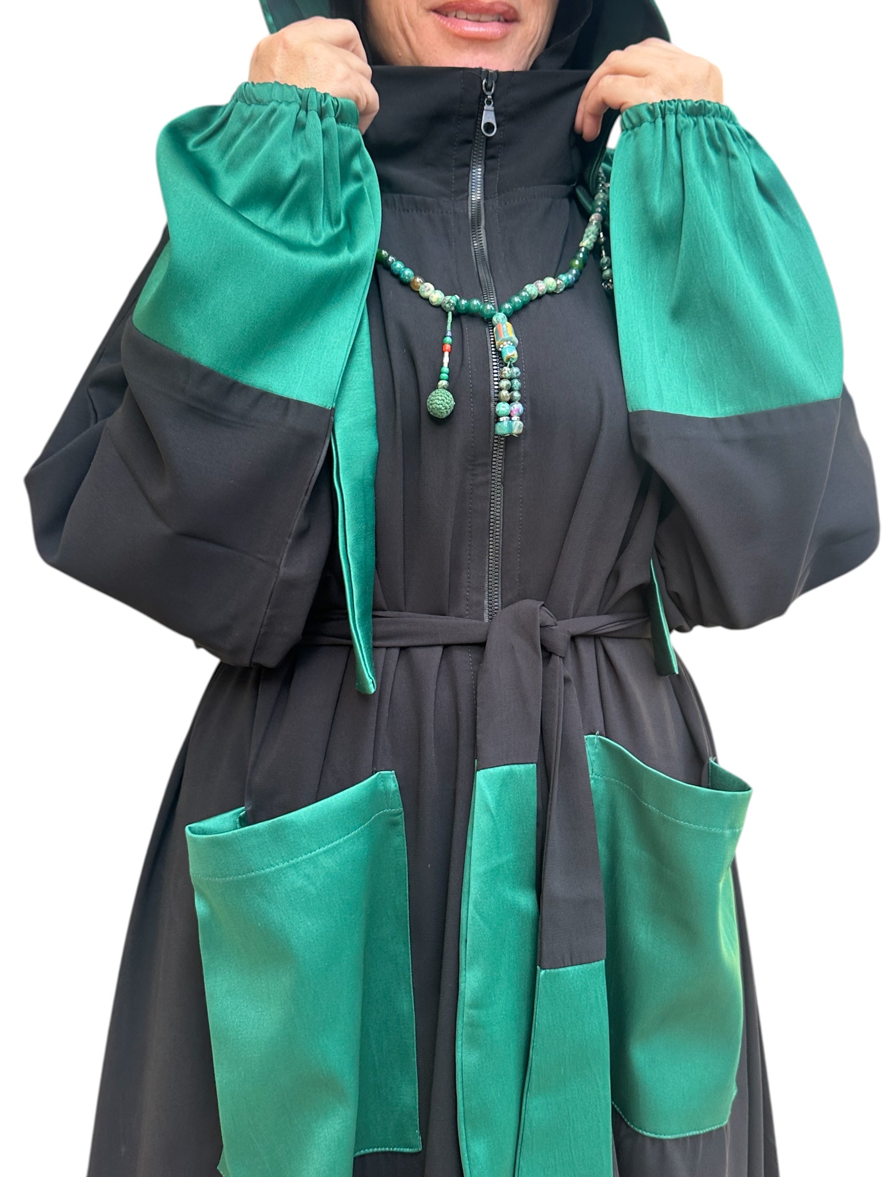 GREEN X BLACK HOODIE ABAYA.