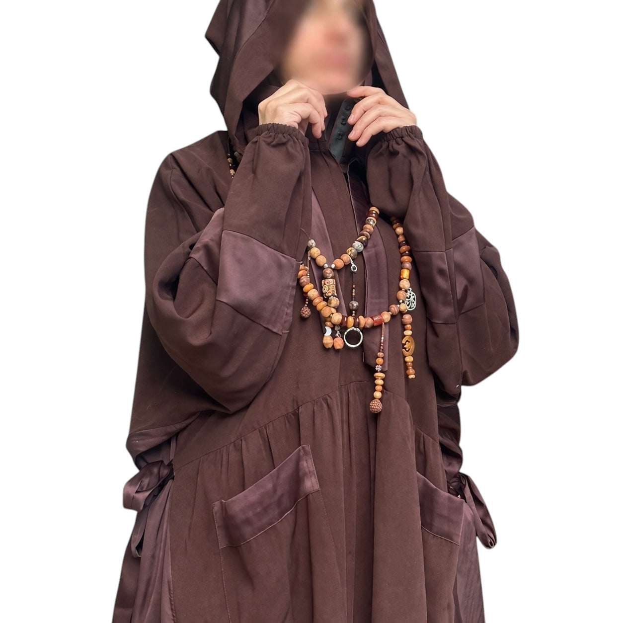 BROWN SILK ABAYA.
