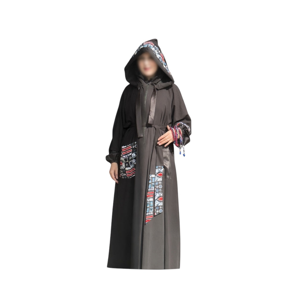 GRAY X RED AFRICAN ABAYA.
